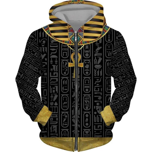Eye of Horus 3D Zip Hoodie – Unisex Egyptian Print Oversized Sweatshirt