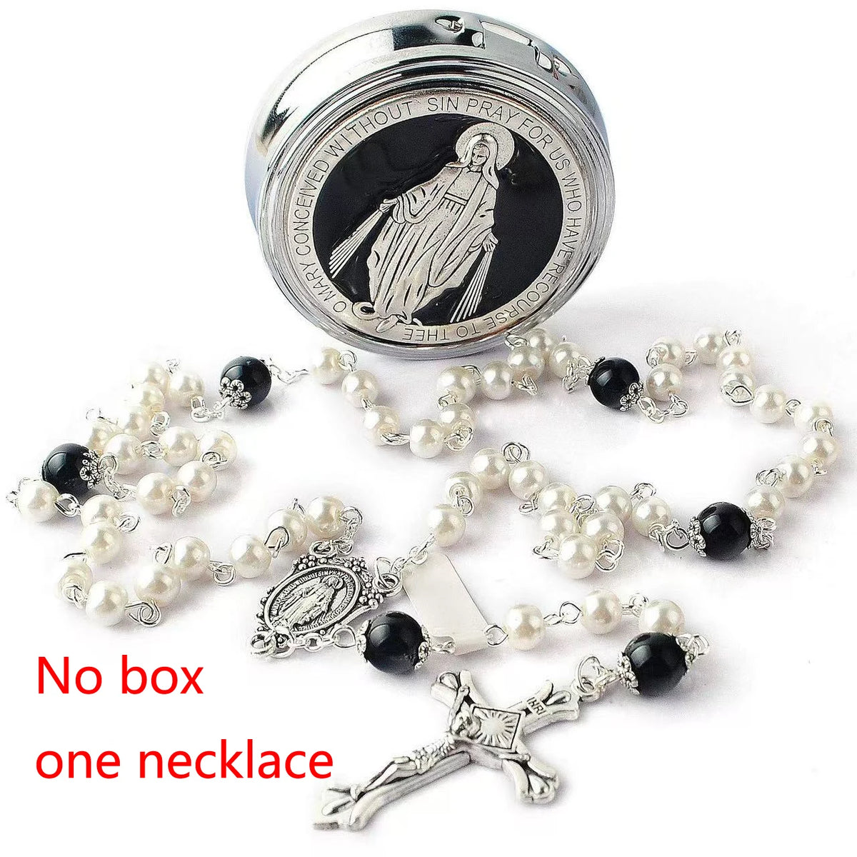 6MM Glass Pearl Virgin Necklace Set of 1 Elegant Multi-Color Catholic Communion Gift for Boys And Girls