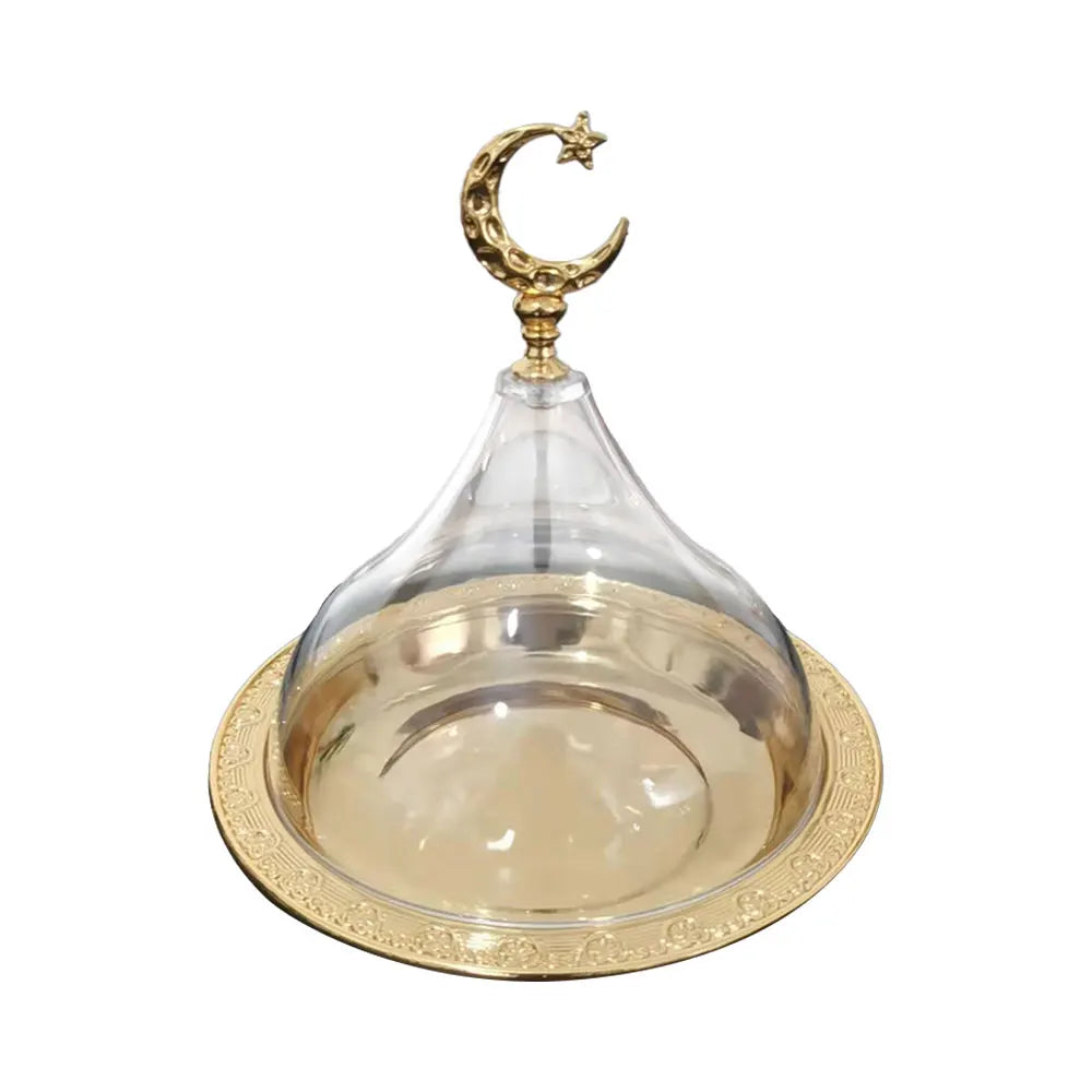 Ramadan Cake Tray with Clear Dome Lid Eid Metal Eid Mubarak Candy Tray Reusable Dessert Box Food Storage Organizer Nuts, Candies