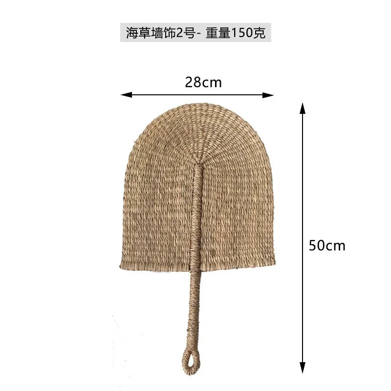 Seaweed woven Nordic hand-woven decoration home wall hanging living room porch background home wall fan pendant
