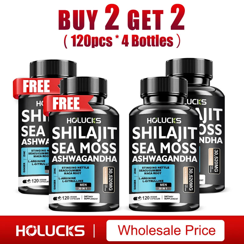 Shilajit +Sea Moss Capsules for Men, Enhance Strength, Energy & Endurance, Improve Immune, Cognitive Boost, Promote Metabolism