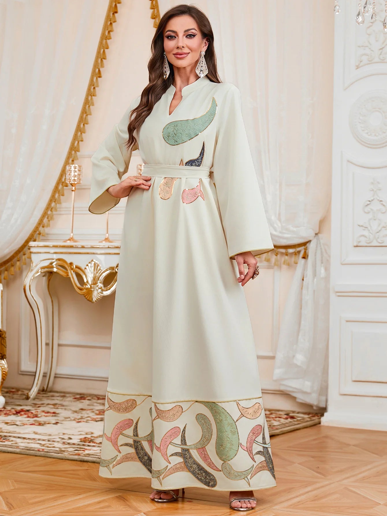 Elegant Eid Muslim Evening Party Jalabiya Marocain Dress Ramadan Arabic Embroidery Abaya Islamic Turkish Moroccan Kaftan Gown