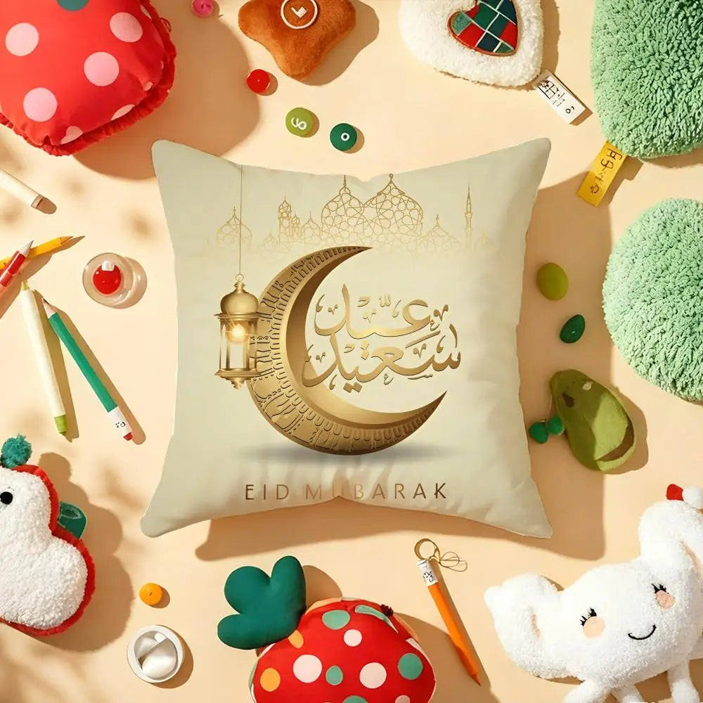 Ramadan Islamic Eid Muslim Halal Cushion Cover Plush Fabric Soft Printed Sofa Warm Winter Home Gift Pillow Cover