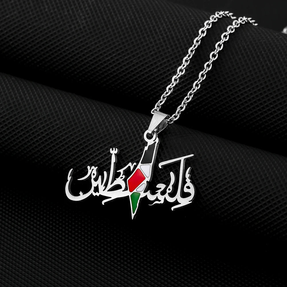 Fashion State of Palestine Map Flag Pendant Necklace Stainless Steel Men Women Maps Jewelry Gift
