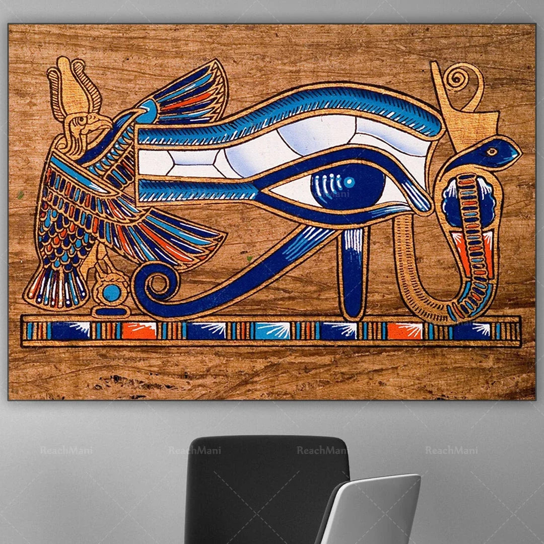 Nefertari, Horus & Ra Canvas Print – Egyptian Mural Art, Contemporary Pharaoh Decor