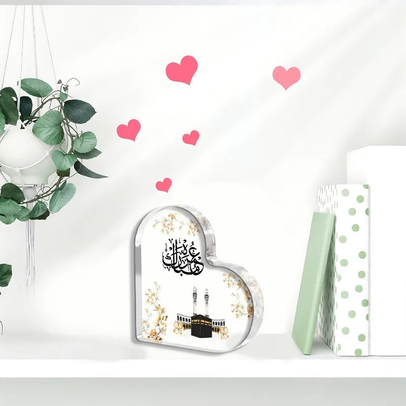Heart-Shaped Acrylic Plaque, Perfect Islamic Gift for Ramadan, Hajj & Umrah Celebrations, Party Favor, Elegant Decorative Sign
