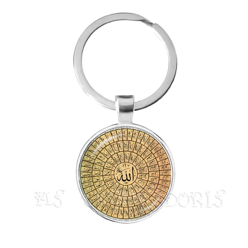 Gold-color 25mm Glass Muslim Islamic Allah Arab Muslim Key Chain For Muhammad Religious Middle Jewelry Ramadan Gift For Friends