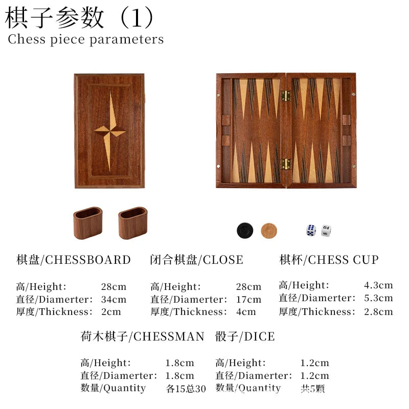 Solid Wood Backgammon Set - Educational Tabletop Board Game for Family Entertainment & Leisure