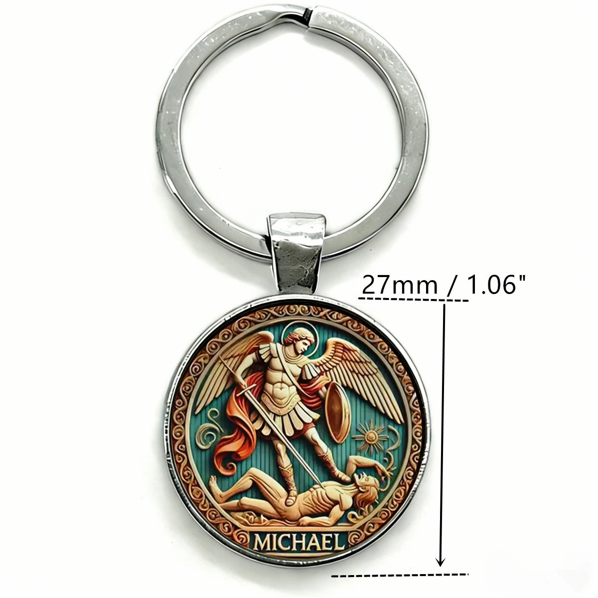 1PC Saint Michael Key Chain Archangel Defeating Evil Templar Keychain Protective Cross Keyring Religious Symbolic Accessory