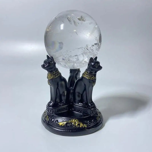 Anubis Cat Crystal Ball Stand – Egyptian Resin Statue for Sphere Display & Home Decor