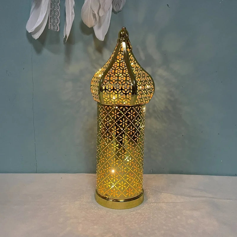Morocco Festival Lights Metal LED Wind Lantern Ramadan Decorations for Home DIY Hanging Ornaments Muslim Islam Party Decor Gifts