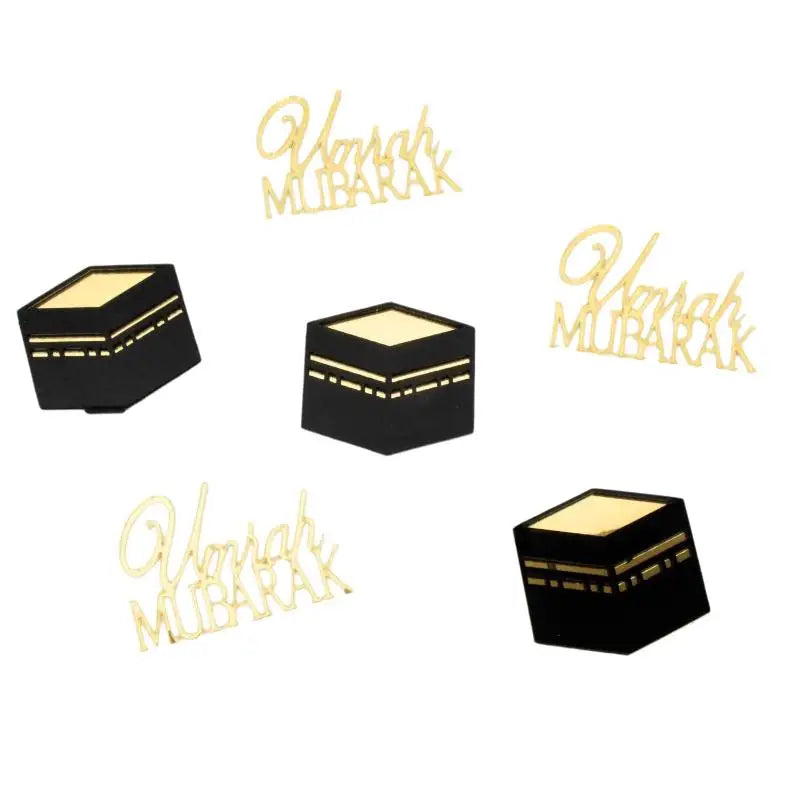 Muslim Umrah Mubarak 6pcs Topper Set in Gold, Great for Ramadan Cake and Cupcake Decorations