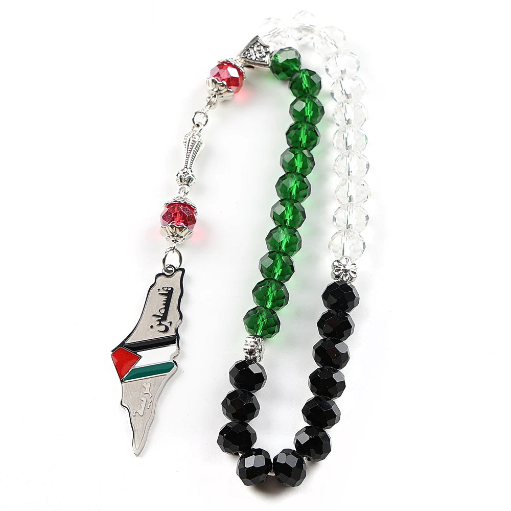 Palestine Map Flag Arabic Letter Car Pendant for Women Men Stainless Steel Silver Color Country Colorful Prayer Beads Jewelry