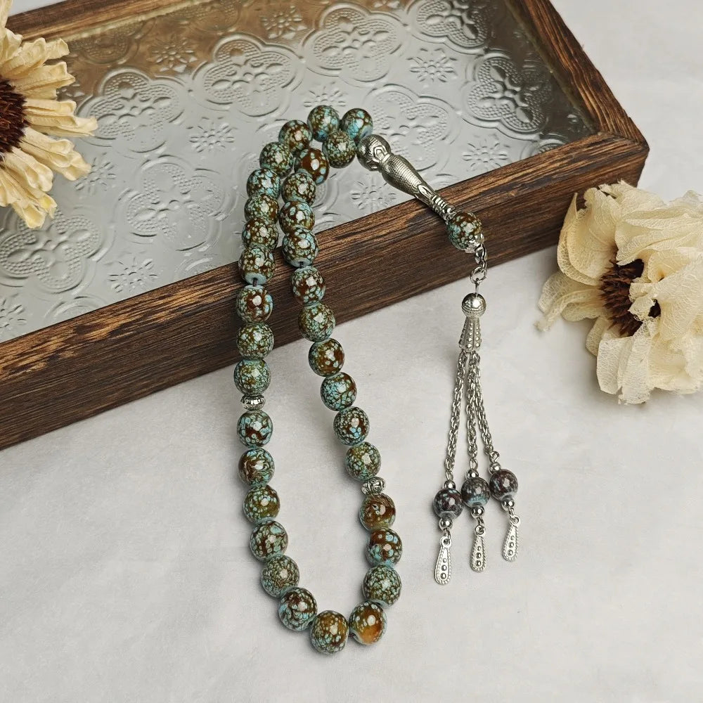 33 Beads Tiger Eye Stone Bracelet Transparent Acrylic Solid Color Prayer Beads With Tassels Handmade Islamic Tasbih Wrist Wear
