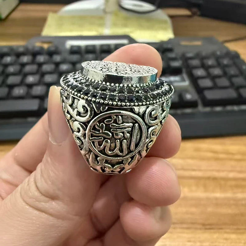 Huaya Men's Turkish Signet Rings Traditional Classical Islamic Muslim Inscriptions Special Unique Temperament Ring Jewelry Ring
