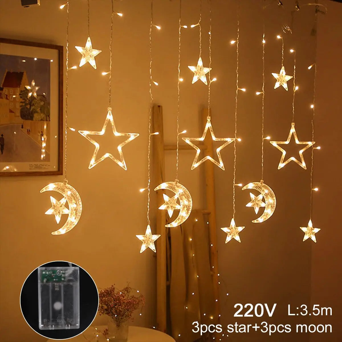Moon Star Led Curtain Garland String Light EID Mubarak Ramadan Decorations 2025 Home Decor Islam Muslim Event Party Supplies