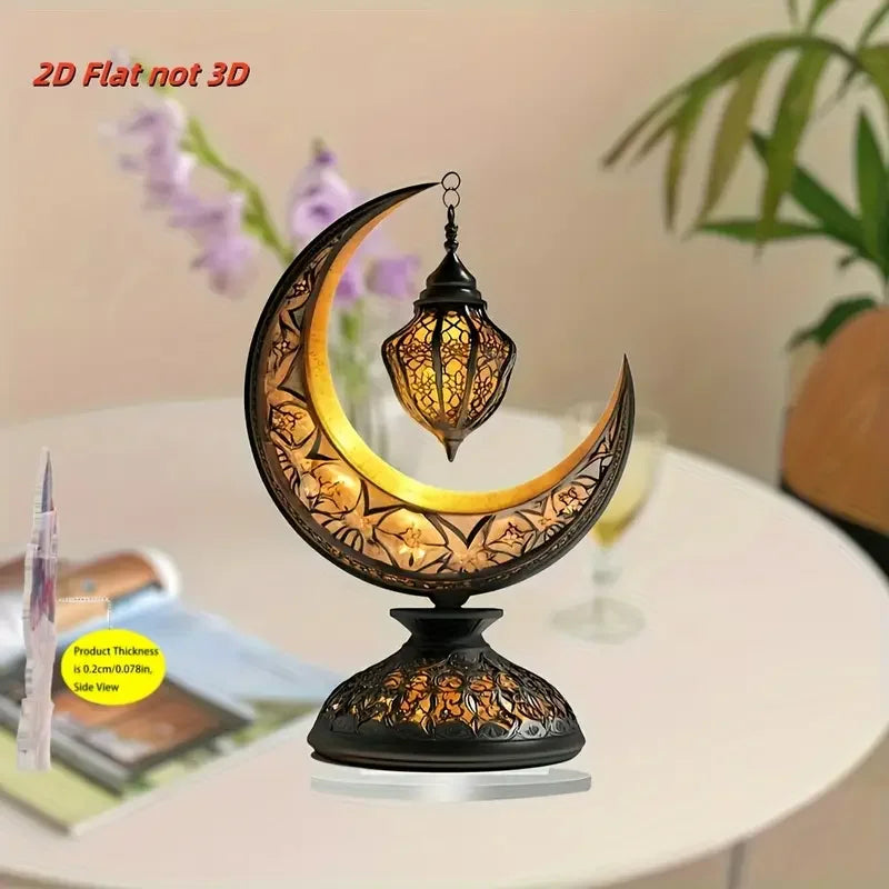 Elegant Crescent Moon and Lantern Tabletop Decoration Celebrating Islamic Ramadan and Eid Al Fitr, Home and Kitchen Decoration