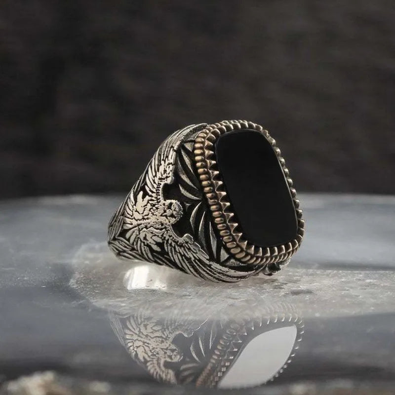 Turkish Men's Ring Vintage Black Zircon Fashion Punk Wind Islamic Religious Muslim Jewelry