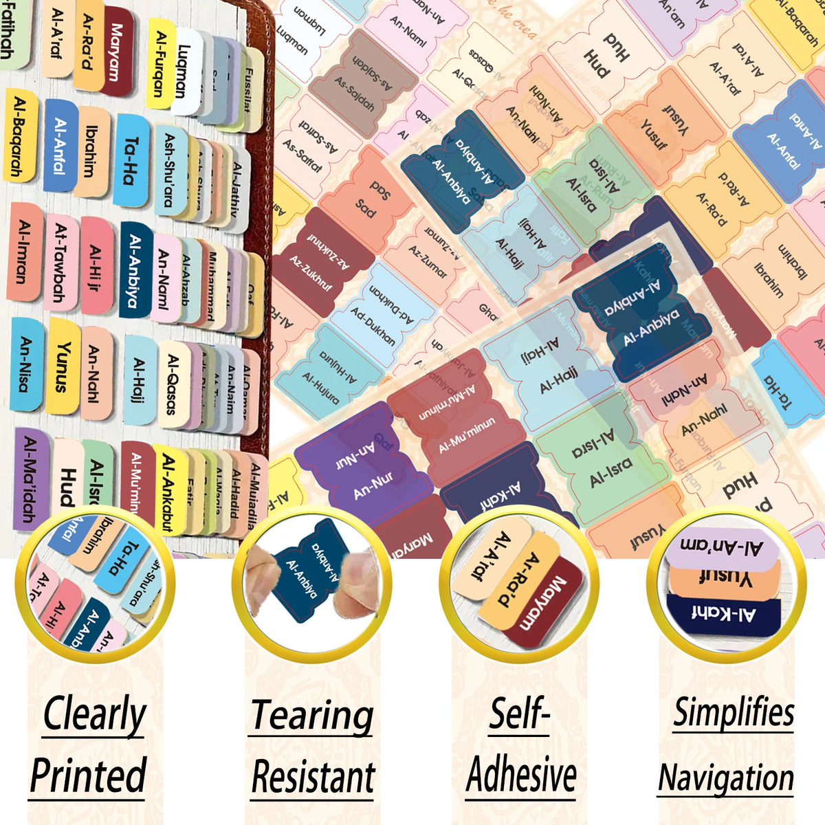 125 Quran Chpter Tabs, Quran Surah Tabs, 114 Chapters &11Blank Tabs,Laminated, Quran Index Tabs Quran Book Tabs Quran Label Tabs
