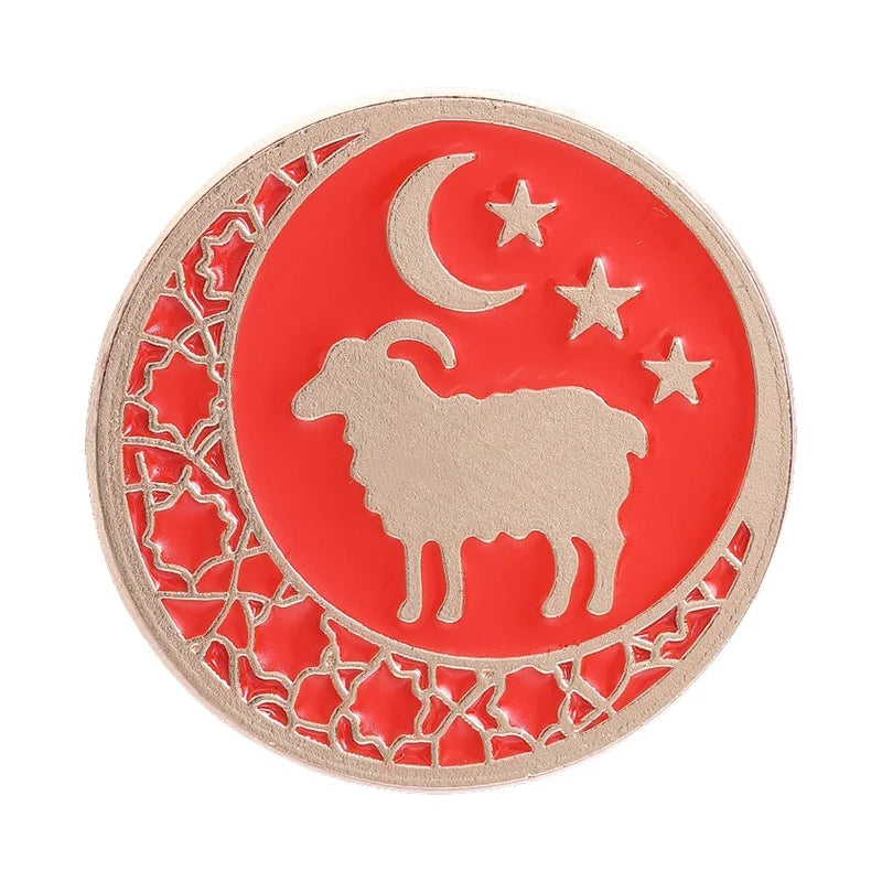 Eid al-Adha Islamic Culture Badge Enamel Pin Cartoon Ram Crescent Mosque Goat Pomegranate Brooch Fashion Bags Jewelry Accessory