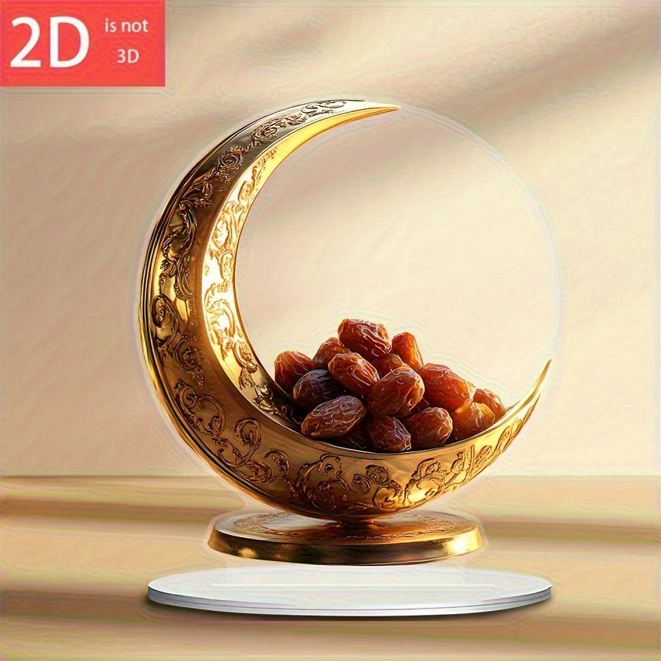 2D Bohemian Style Acrylic 2D Crescent Moon Calendar Islamic Ramadan Decoration Multi-Functional Desktop Ornament