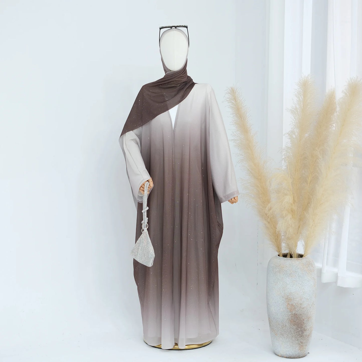 Islamic Shiny Gradient Color Cardigan for Women Muslim Hijab Abaya Dubai Party Dresses Turkey Kaftan Moroccan Robe Fashion