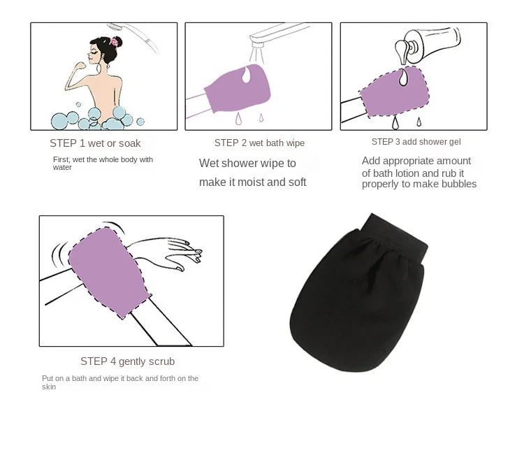 Single Piece Black Bath Towel Gloves Medium Sand Single Layer Double-Sided Massage Bath Towel Back Rub Bath Towel Exfoliate Dead Skin
