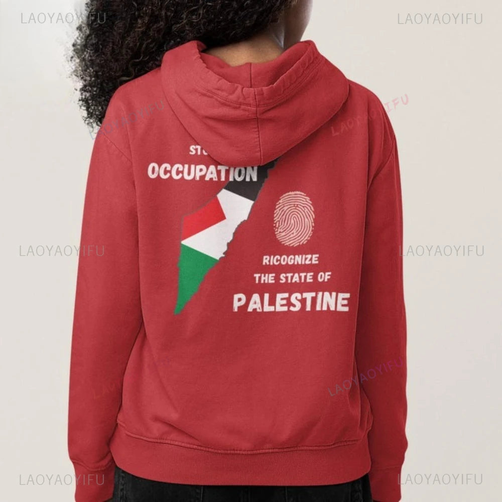 Fingerprint and Palestinian State Graphic Hoodies Gaza Solidarity Unisex Clothing Men Women Autumn Winter Daily Life Sweatshirts