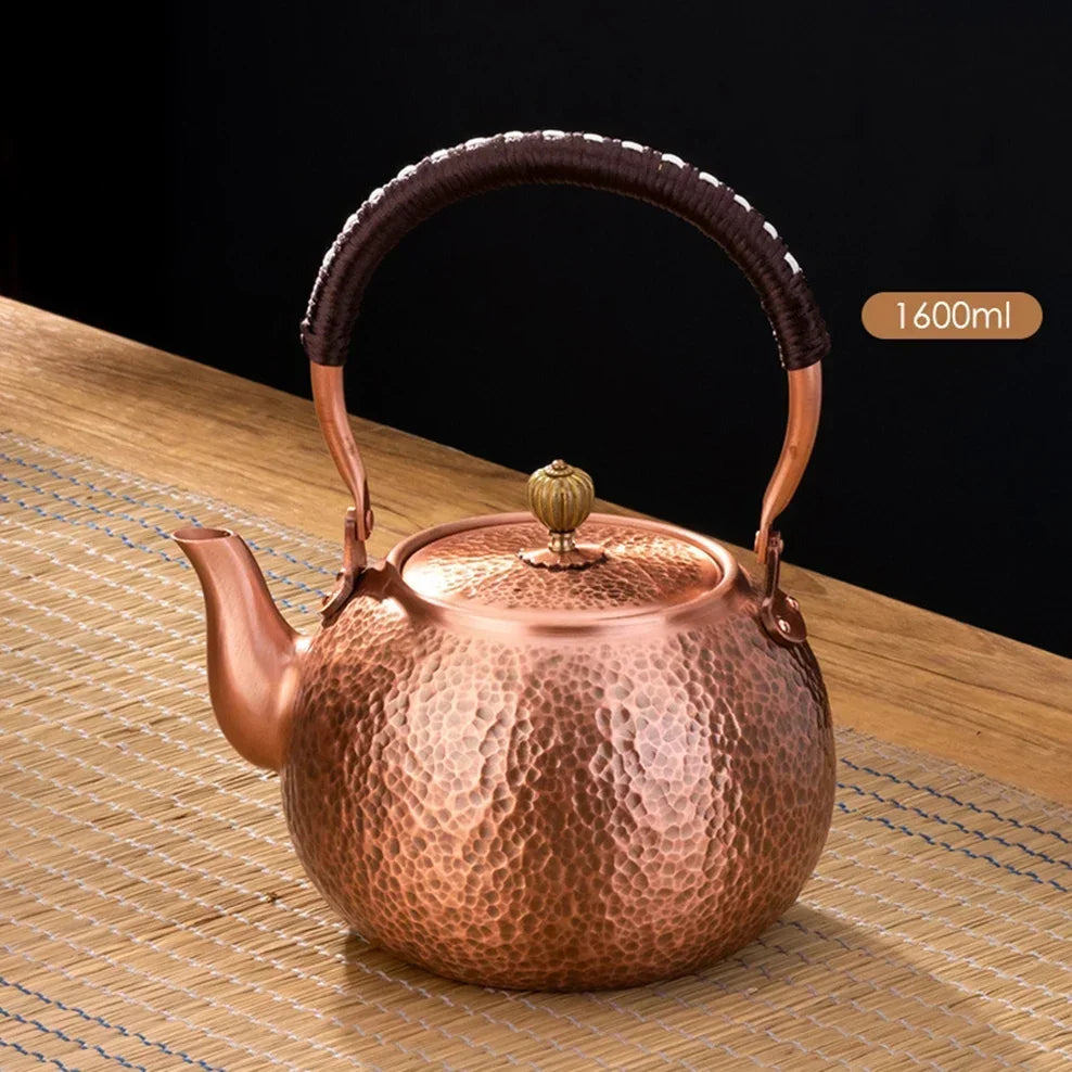 600/1200/1600ml Pure Copper Boiling Tea Kettle Retro Style Handmade Copper Pot Large Capacity Health Care Teapot Boiling Kettle