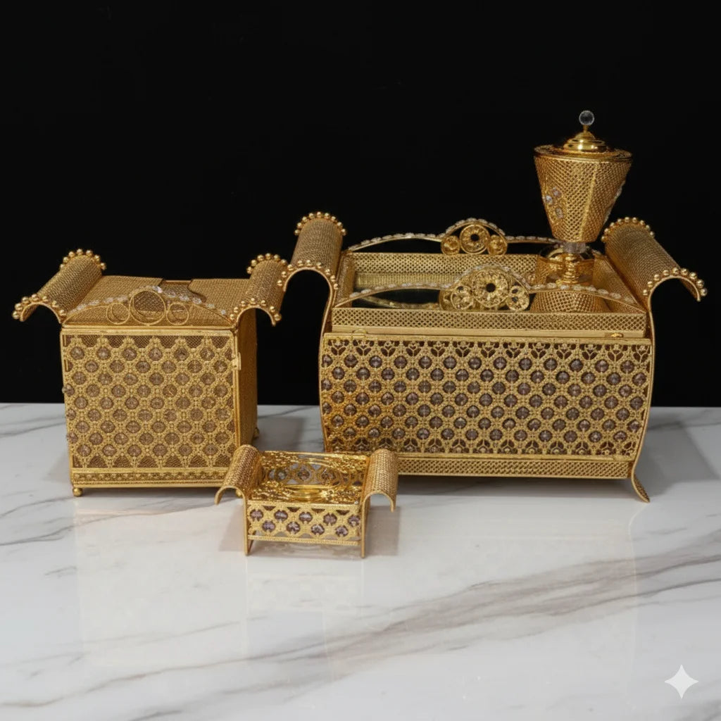 The Rekebot Coffee Set – Decorative Metal Jebena Tray & Cup Holder