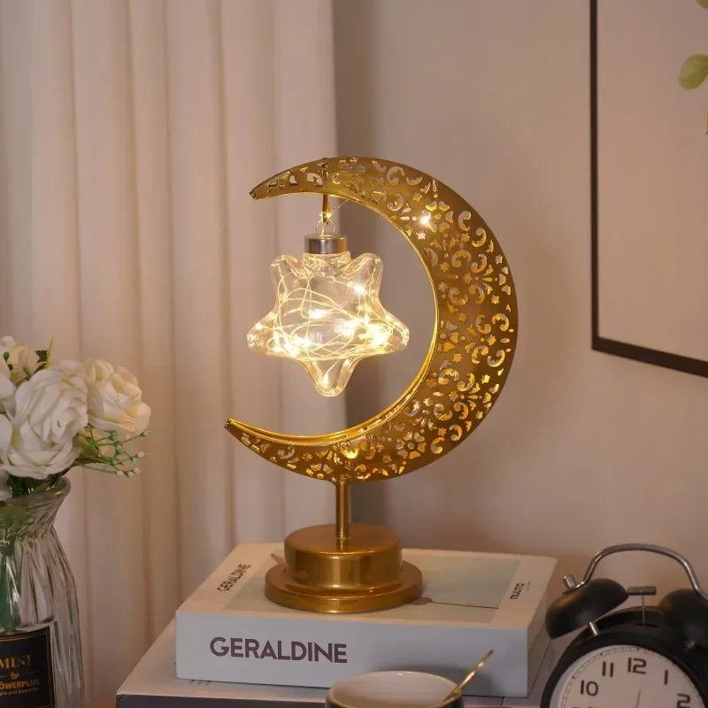 Ramadan Moon Star Light Gold EID Mubarak Ornaments Castle Table Decor 2025 Eid Celebrate Adha Gifts Muslim Desktop Home Decor