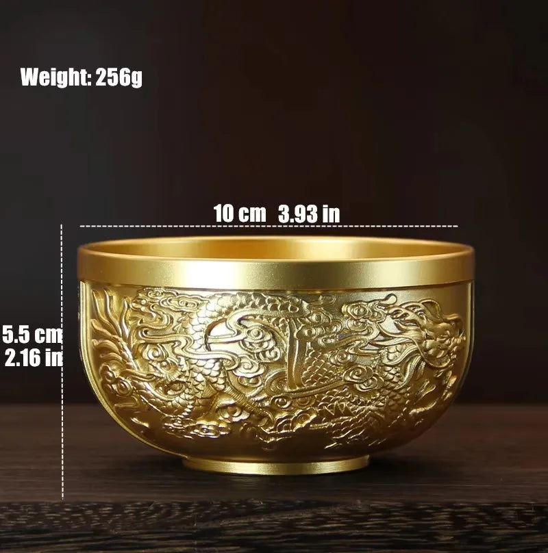 Engrave Bronze Copper Drinking Bowl Auspicious Tibetan Holy Water Milk Tea Cup Golden Buddhist 10 cm Bowl Home's Gift Decorative