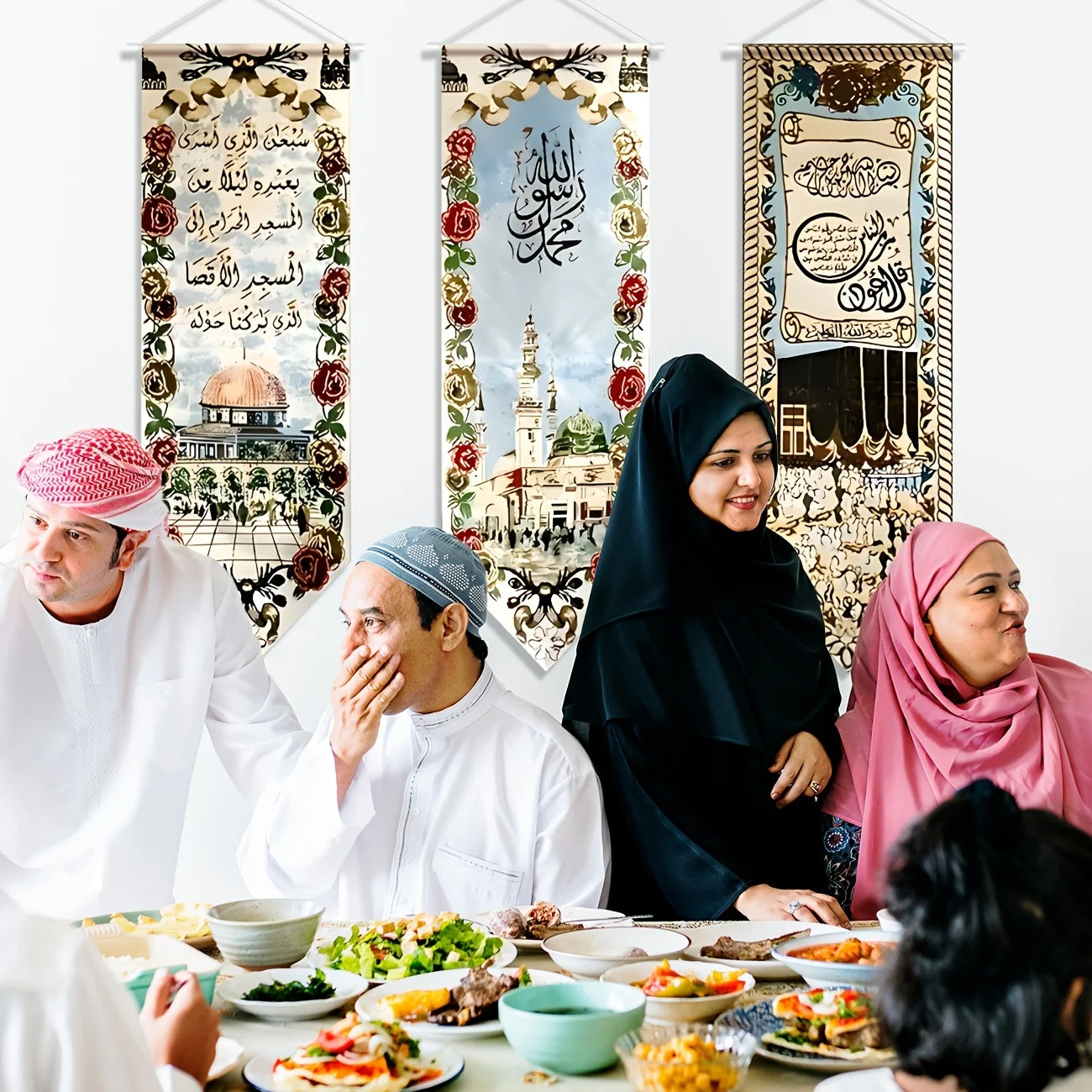 3Pcs Eid Mubarak Decorations Ramadan Kareem Hanging Door Sign Ramadan Mubarak Banner Party Decorations Welcome Wall Banner for