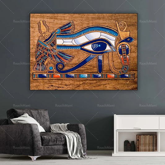 Nefertari, Horus & Ra Canvas Print – Egyptian Mural Art, Contemporary Pharaoh Decor