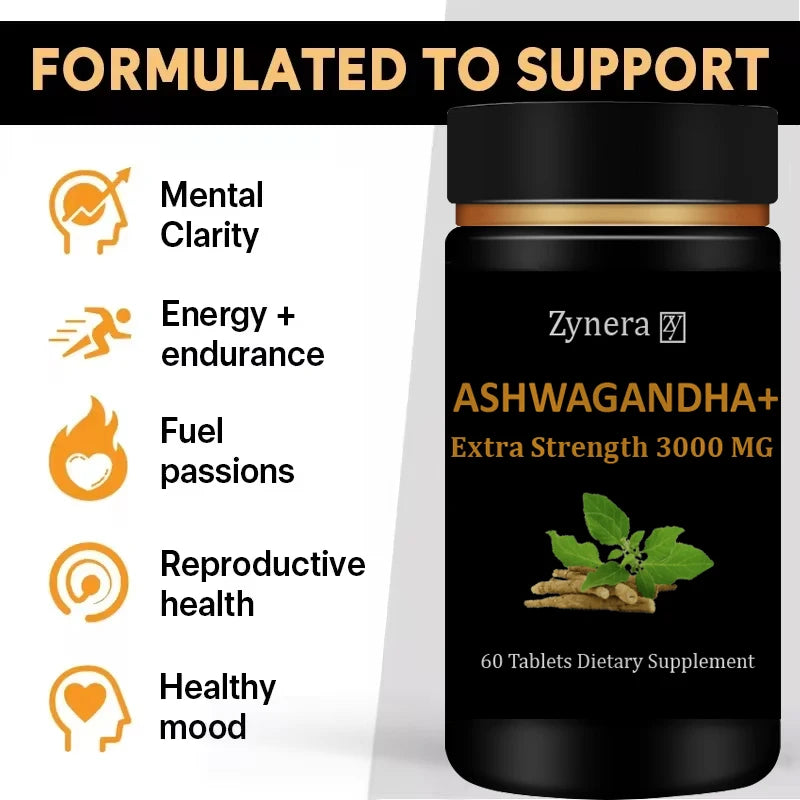 Ashwagandha 3000mg Extract 60 Tablets,Male Stamina, Energy, Strength & Performance, Fast Acting Enlargement Support Men Healthy
