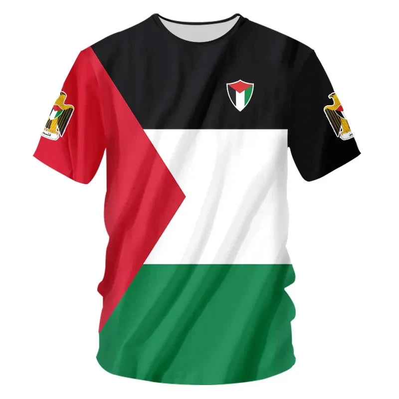 Fashion Palestine Flag Football T Shirts Trend Summer Short Sleeve National Emblem 3D Printed Sports Tees Loose Breathable Tops