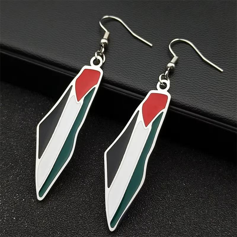 Arabic Islamic Palestine Map Flag Pendant Necklace for Women Men Stainless Steel Gold Color Palestinians Country Chain Jewelry