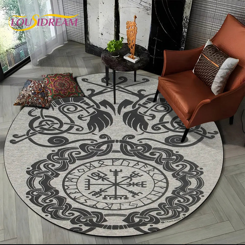 Viking Valknut Yggdrasil Tree of Life Round Area Rug,Carpet Rug for Living Room Bedroom Sofa Playroom Decor,Non-slip Floor Mat