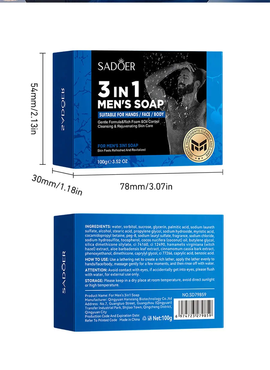 Men'S Three In One Bath Perfume Soap Witch Hazel Aloe Moisturizing Oil Control Vegetable Essential Oil Soap Facial Cleanser Hand