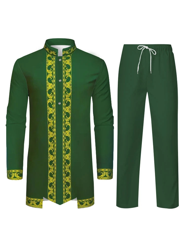Middle East Traditional Culture Muslim Robe Arab Men's Traditional Clothing 3D Technology Printed Pattern Two Piece Set Clothing