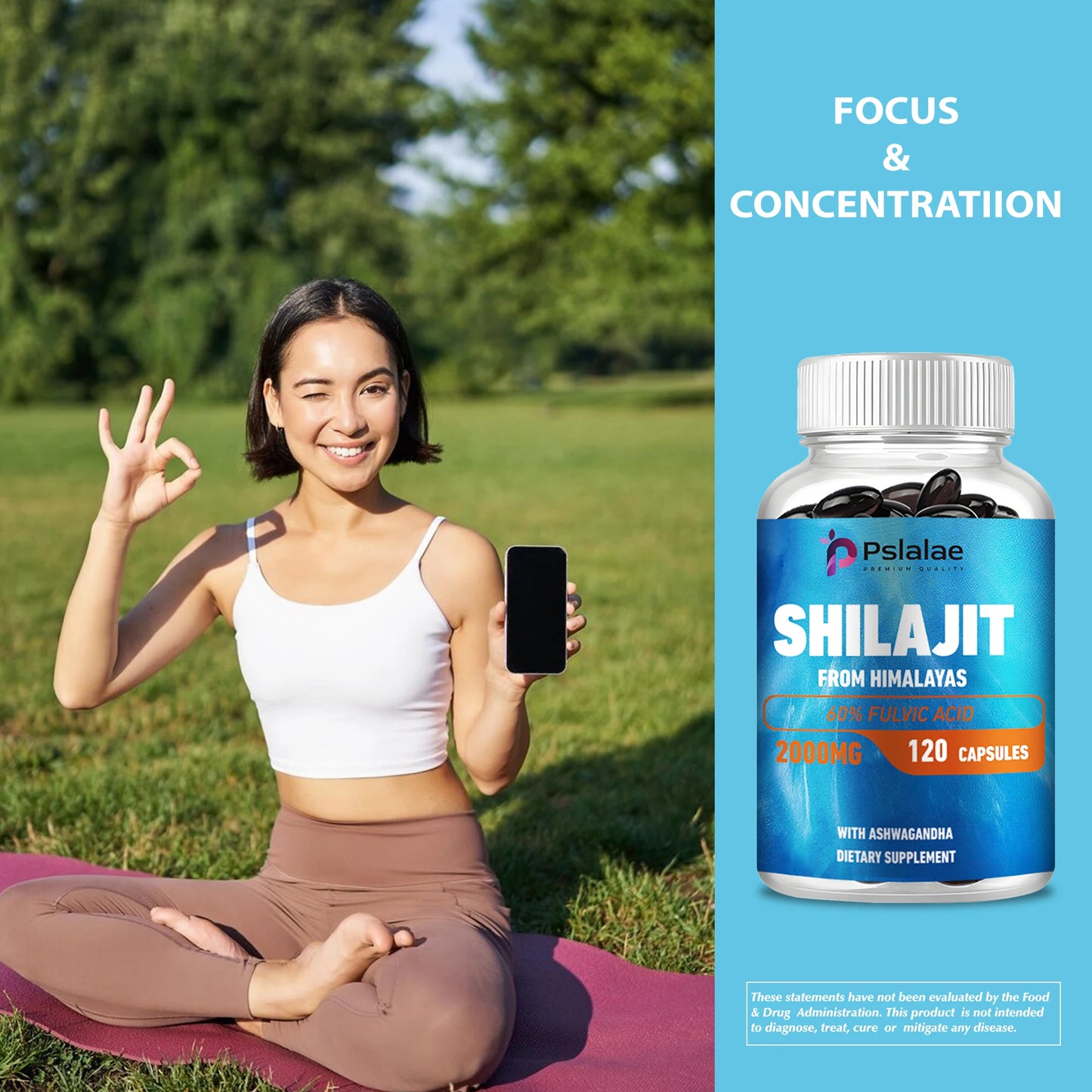 Shilajit - Active Brain, Boost Energy & Immunity, Build Muscle, Relax Mind - 120 Capsules