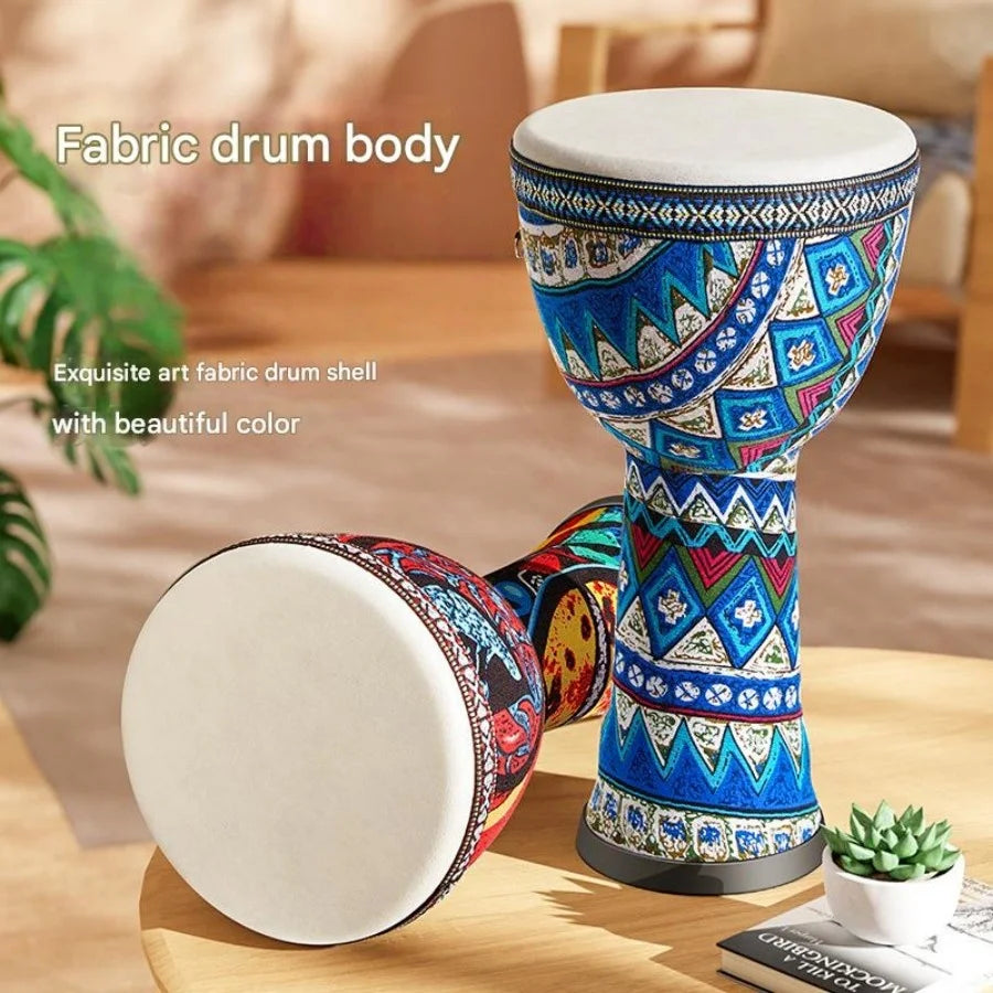 8-inch African Drum,Djembe Hand Drum,Goatskin Drum Surface with Shoulder Strap Percussion Musical Instrument  for Beginners