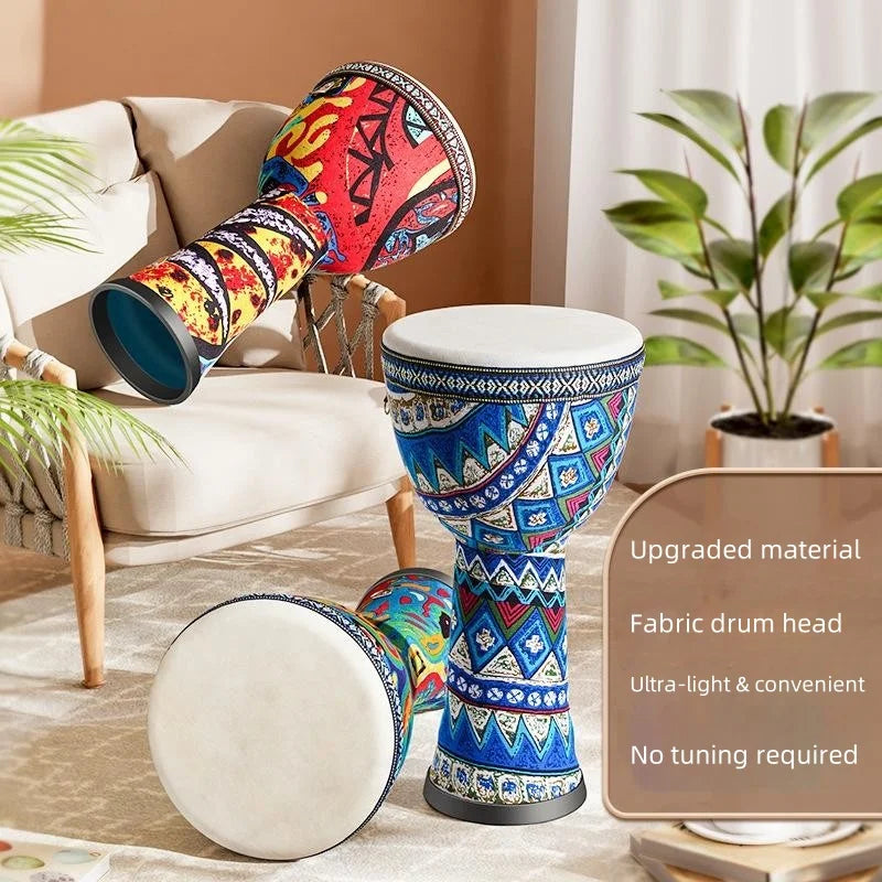 8-inch African Drum,Djembe Hand Drum,Goatskin Drum Surface with Shoulder Strap Percussion Musical Instrument  for Beginners