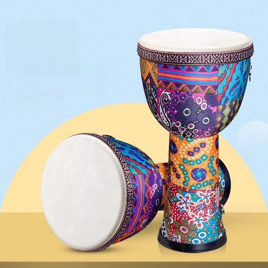 8-inch African Drum,Djembe Hand Drum,Goatskin Drum Surface with Shoulder Strap Percussion Musical Instrument  for Beginners