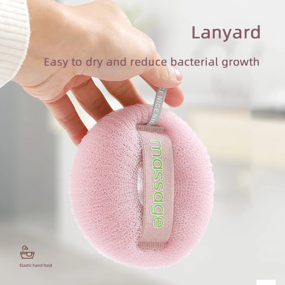Shower Loofah Bath Sponge With Hanging Rope Exfoliating Soft Mesh Body Scrubber Rich Lather 3D Knit Design For Smooth Skin