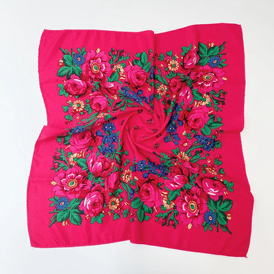 Babushka Bloom – 70cm Retro Floral Square Headscarf for Women