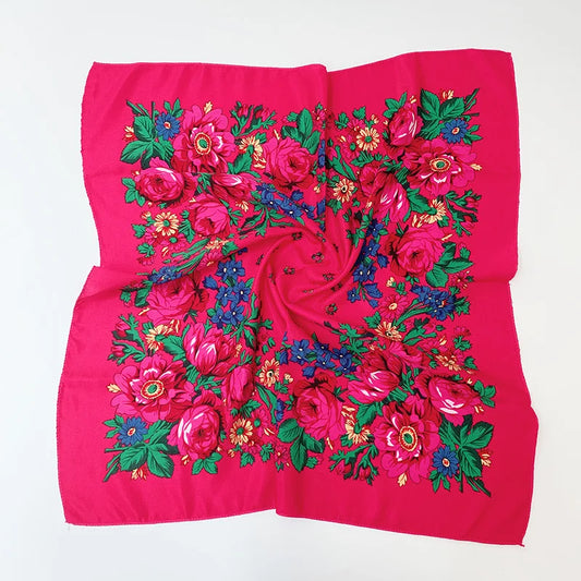 Babushka Bloom – 70cm Retro Floral Square Headscarf for Women