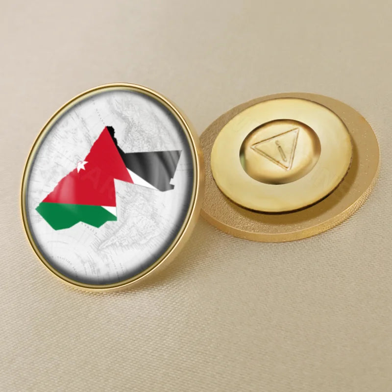 Jordan National Symbols Brooch Set – Map, Flag, Emblem & Flower Lapel Pins