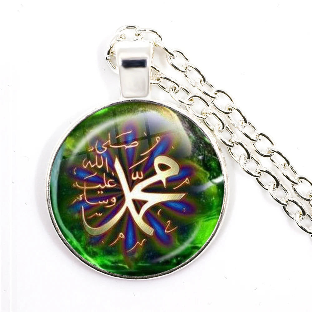 Hot Eid-Ul-Fitr Gift Glass Cabochon Necklace Women Men's Charm Arabic Muslim Islamic God Allah Jewlery Pendant Necklace Gift