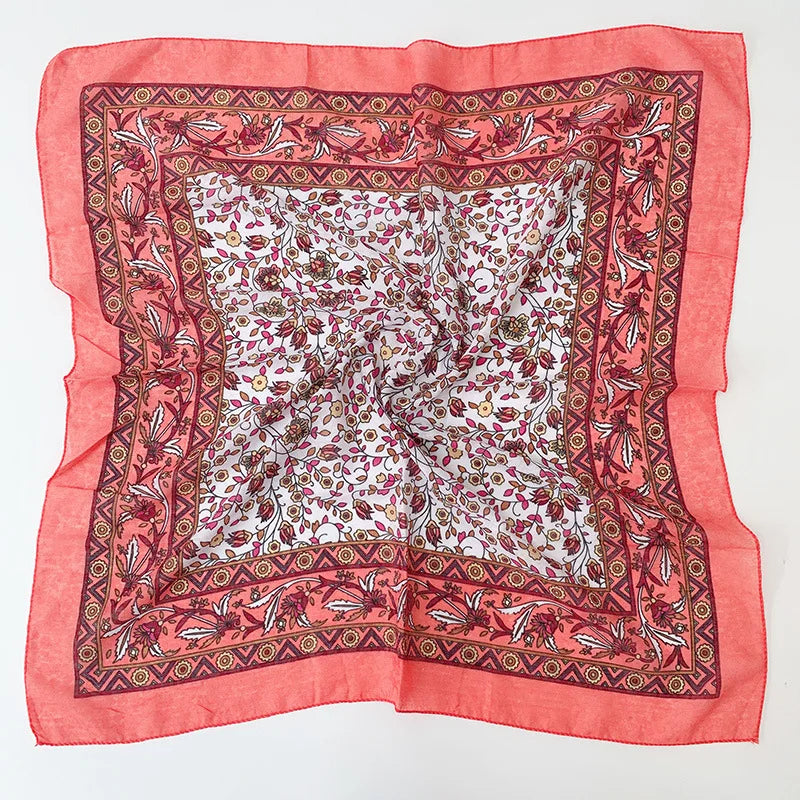 Babushka Bloom – 70cm Retro Floral Square Headscarf for Women
